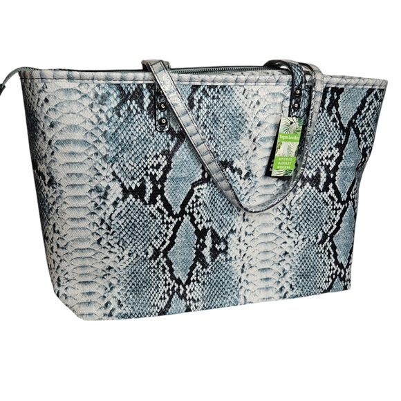 Badgley Mischka Studio Tote Blue Snakeskin look NWT - Picture 2 of 8